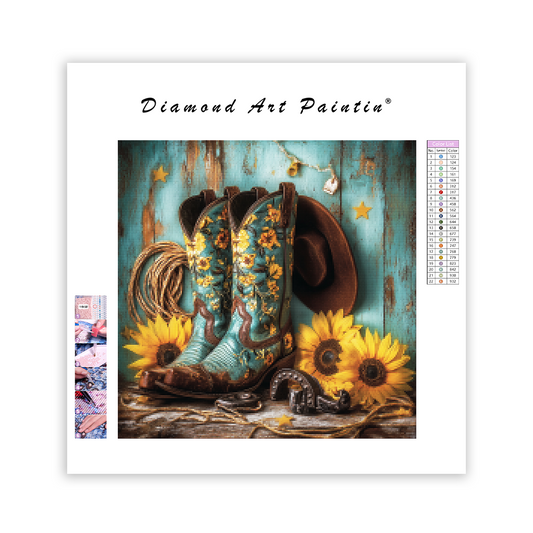 Western Cowboy Gear with Sunflowers - Diamond Painting