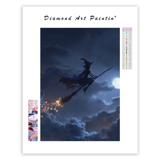 Moonlit Witch on a Broomstick - Diamond Painting