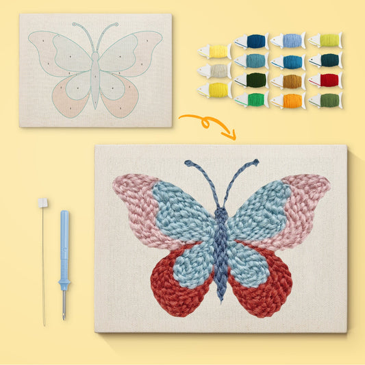 Blue & Red Butterfly - Punch Needle