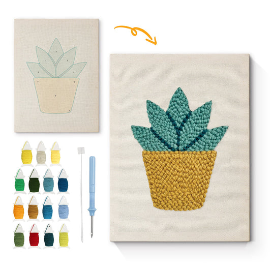 Yellow Cactus in Pot - Punch Needle
