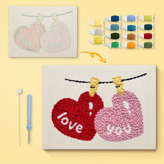 Love and You Hearts - Punch Needle