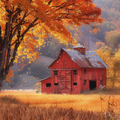Autumn Barn Scenery - Diamond Painting
