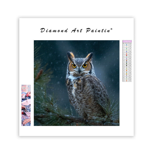 Great Horned Owl in Snow - Diamond Painting
