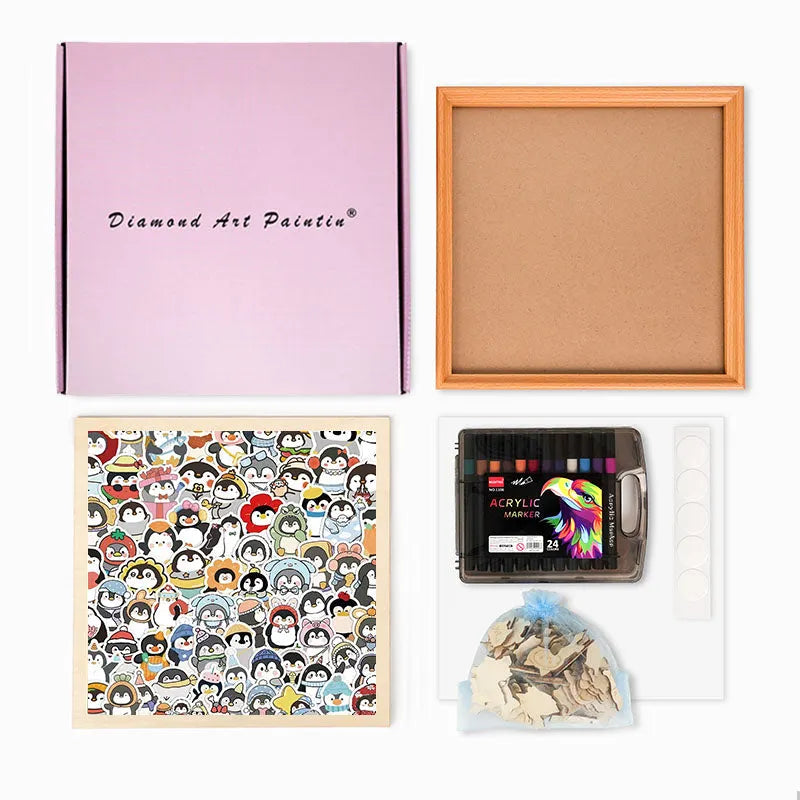 Funny Penguins - Wooden Coloring Puzzle