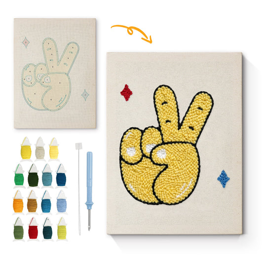 Peace Hand Gesture - Punch Needle
