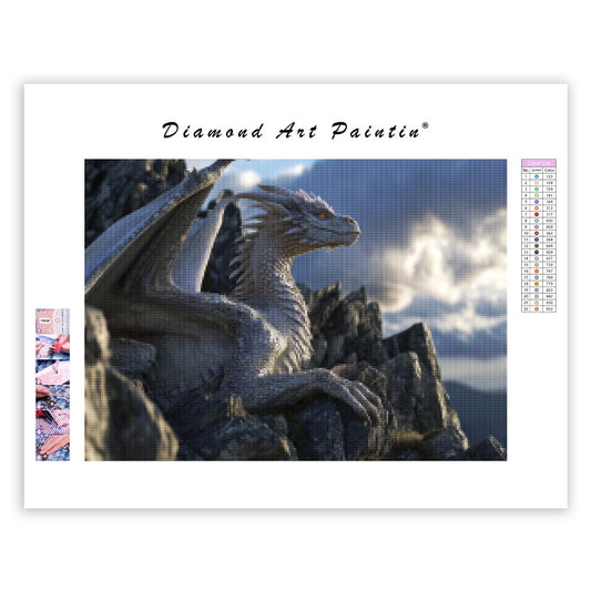 Majestic Dragon Perched on a Mountain - Diamond Painting