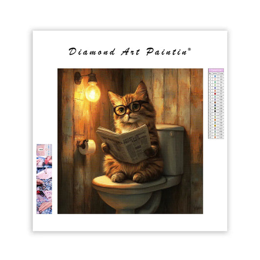 Relaxed Cat Reading the Newspaper - Diamond Painting