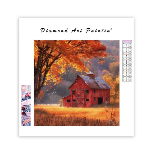 Autumn Barn Scenery - Diamond Painting