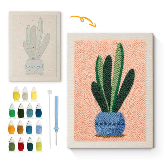 Blue Plant in Pot - Punch Needle