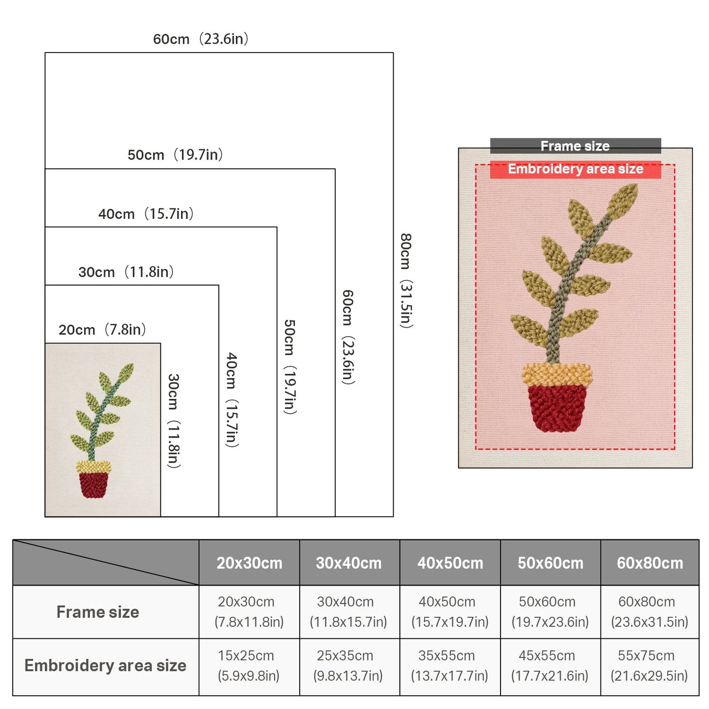 Red Pot with Green Plant - Punch Needle