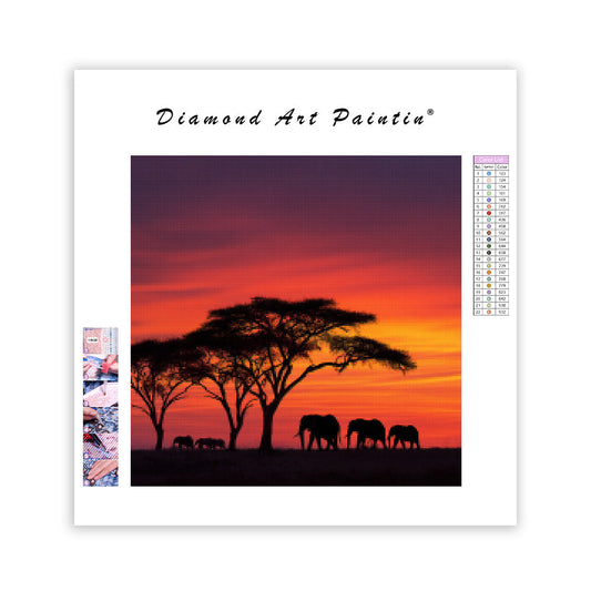 African Sunset Silhouette - Diamond Painting