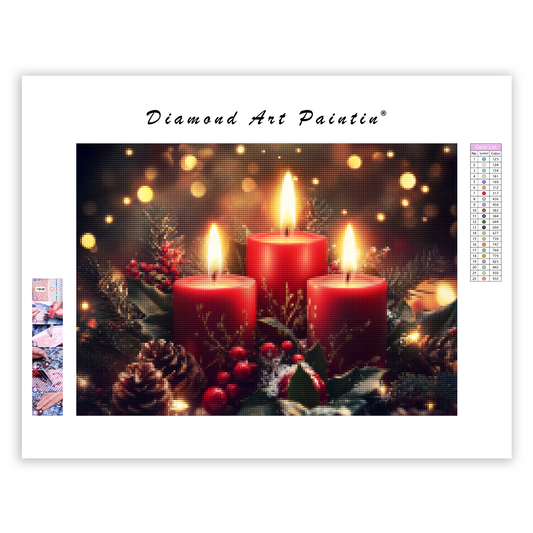 Set of Three Red Christmas Candles – Diamond Painting