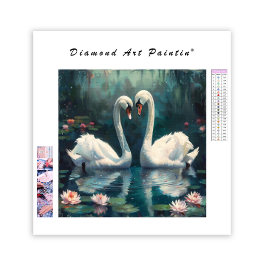 Swan Love in Bloom - Diamond Painting