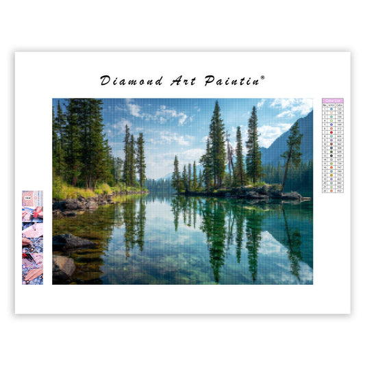 Pine Trees by Lake - Diamond Painting