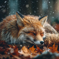 Sleeping Fox in Autumn Leaves - Diamond Painting