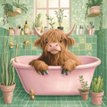 Highland Cow in a Cozy Bathroom - Diamond Painting
