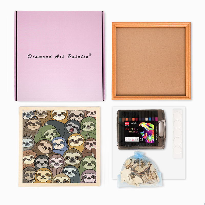 Lazy Sloths - Wooden Coloring Puzzle