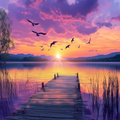 Tranquil Lake Sunset - Diamond Painting
