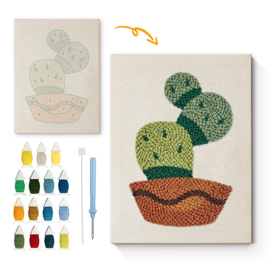 Cactus Embroidery in Pot - Punch Needle