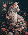Charming cat surrounded by soft flower petals in diamond art