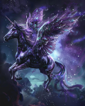 Pegasus soaring through sparkling stardust in diamond painting art