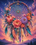 Intricate dreamcatcher net with symbolic details in diamond art