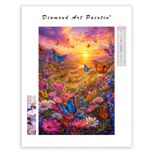 Sunset Butterfly Meadow - Diamond Painting