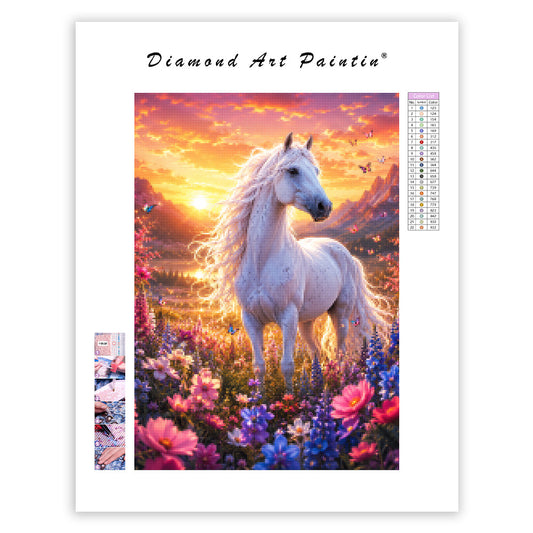 Sunset White Horse - Diamond Painting