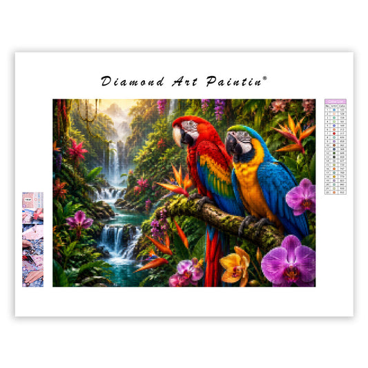 Tropical Parrot Falls - Diamond Painting