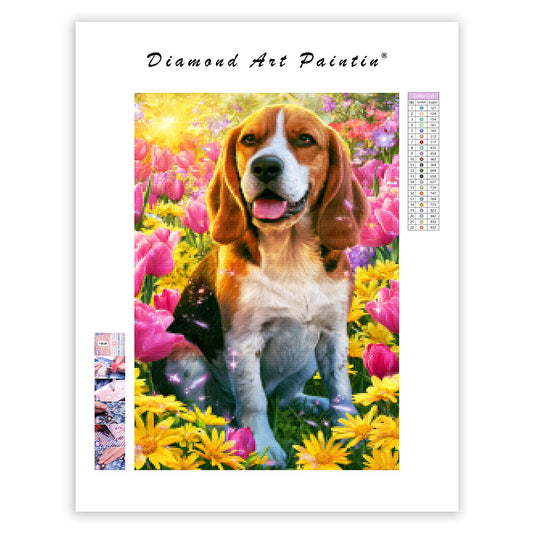 Floral Beagle - Diamond Painting