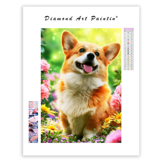 Floral Corgi - Diamond Painting
