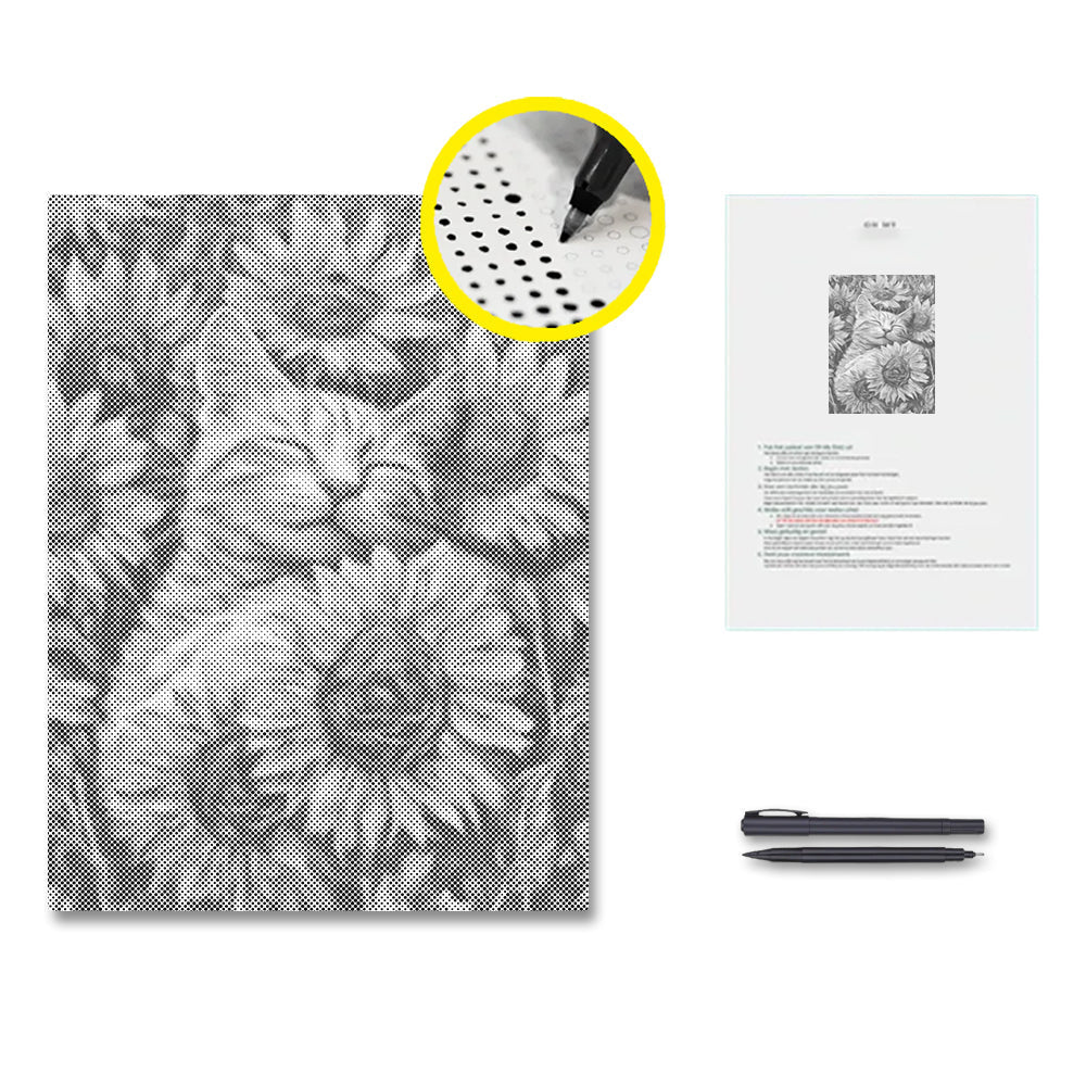 Cat with Sunflowers - Dot Painting