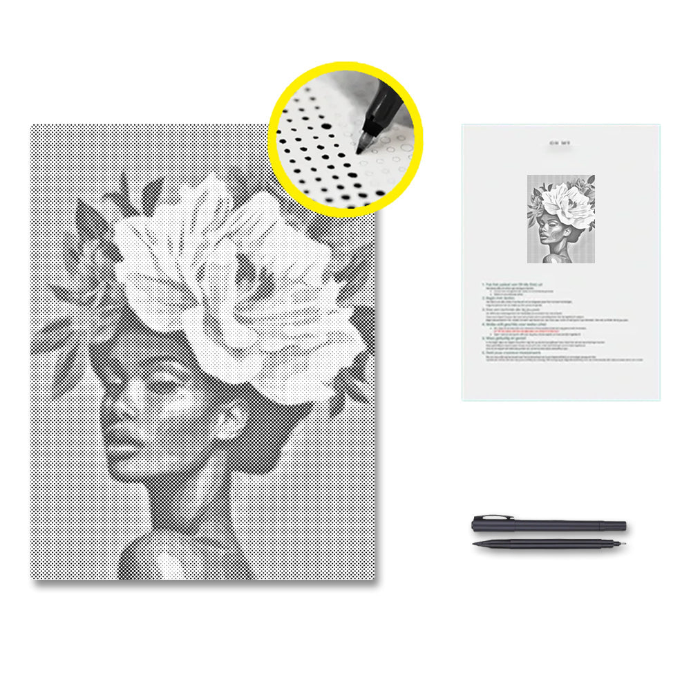 woman with flower hair - Dot Painting