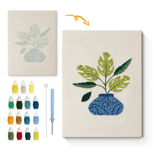Flower Arrangement in Blue Pot - Punch Needle