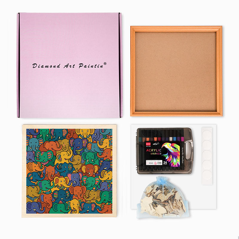 Elephant Party - Wooden Coloring Puzzle