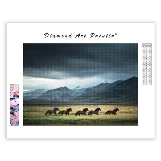 Icelandic Horses in a Field - Diamond Painting