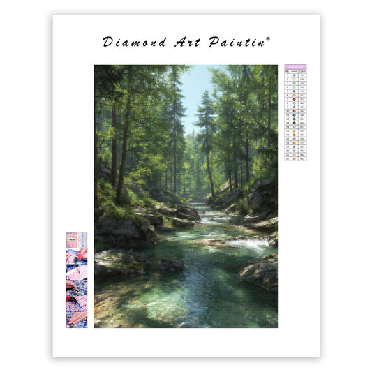 Mountain Stream in Spring - Diamond Painting