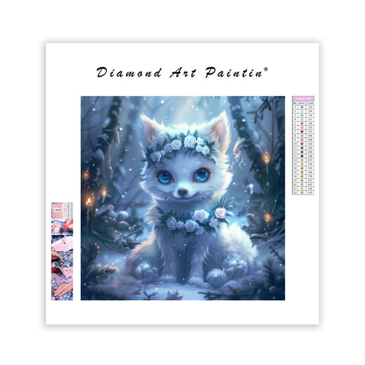 Snowy Flower Fox - Diamond Painting