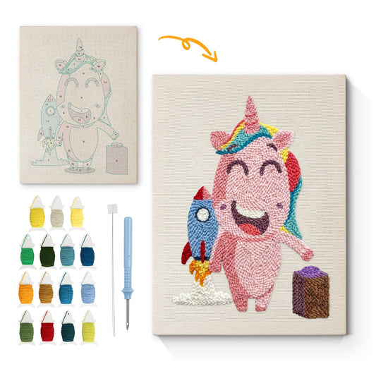 Unicorn with Rocket - Punch Needle