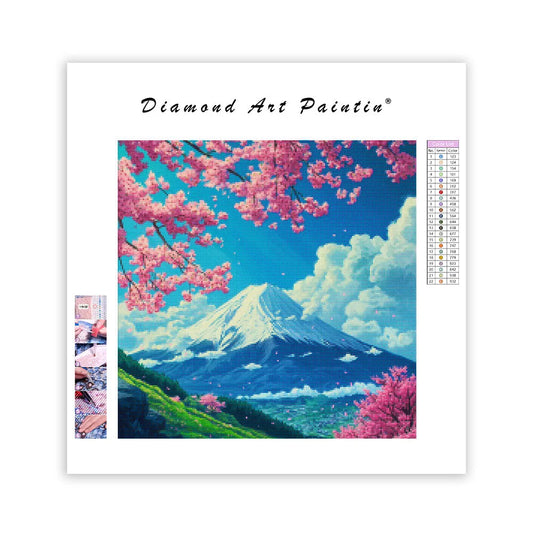 Cherry Blossoms and Mount Fuji - Diamond Painting