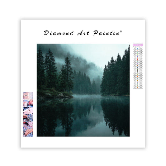 Mystical Fog over Lake - Diamond Painting