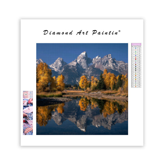 Grand Teton Autumn Reflection - Diamond Painting