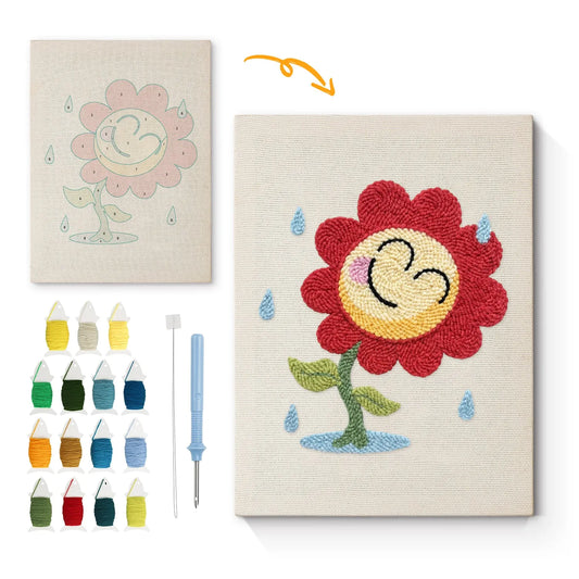 Smiling Sunflower with Rain - Punch Needle