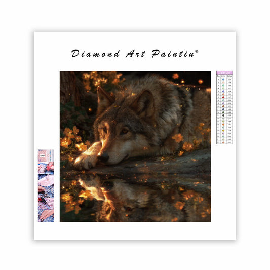 Wolf by the Forest Stream - Diamond Painting