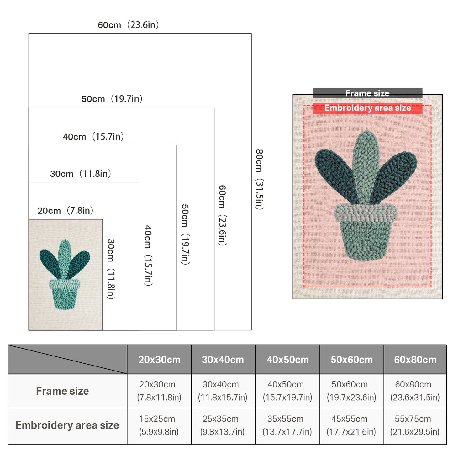Blue Cactus in Pot - Punch Needle