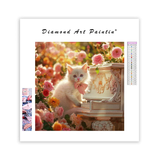 Rose Piano Kitten - Diamond Painting