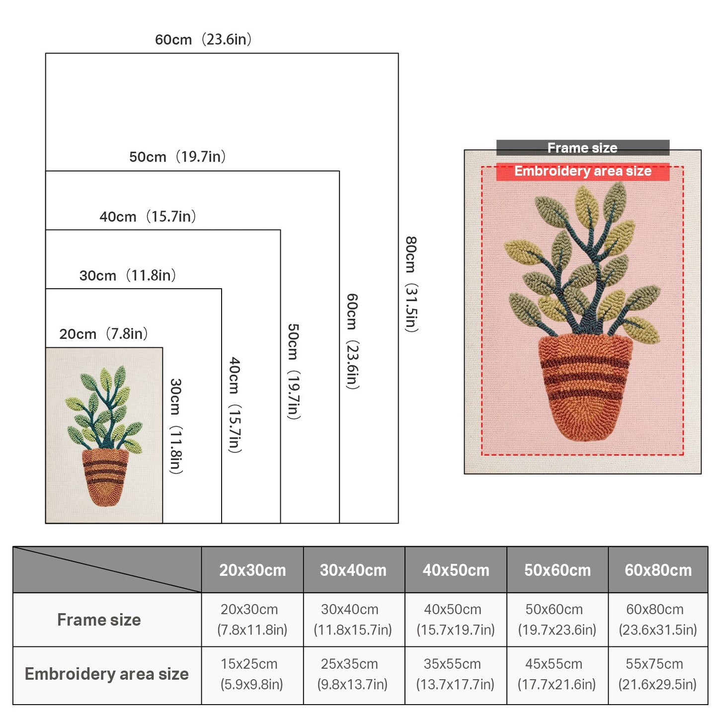 Potted Plant with Green Leaves - Punch Needle