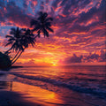 Sunset Palm Shore - Diamond Painting
