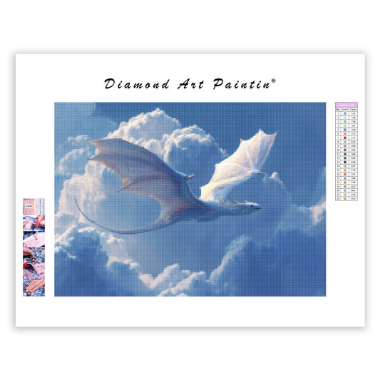 Silver Dragon in Clouds - Diamond Painting