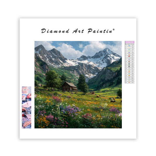 Alpine Meadow with Wildflowers - Diamond Painting